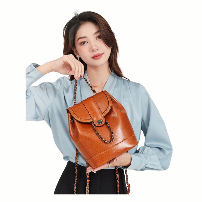 Retro Chain Shoulder Crossbody Backpack-Backpacks-Caramel-Free Shipping Leatheretro