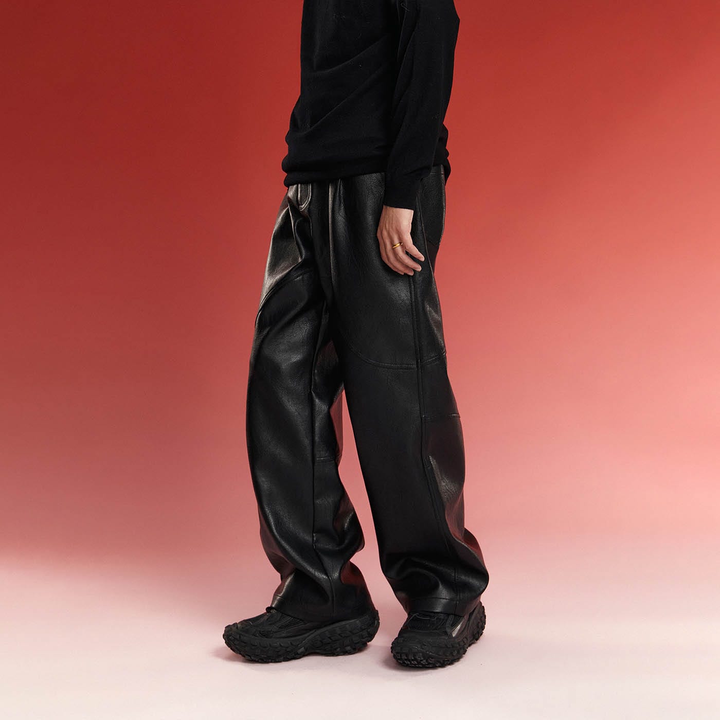 1997 POSTOFFICE Spliced Faux Leather Pants-Pants-S-Black-Free Shipping Leatheretro