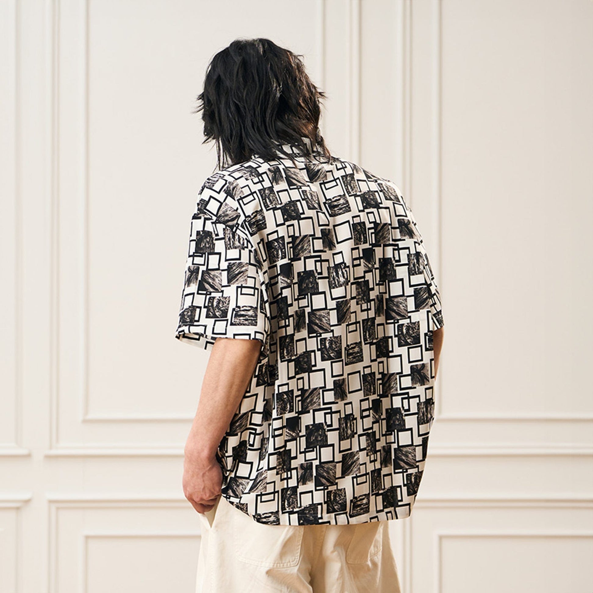 EPIC POETRY Monochrome Collage Grid Cuban Half Shirt-Half shirt-S-Free Shipping Leatheretro