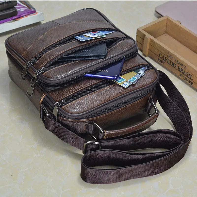 Retro Soft Cowhide Leather Crossbody - Mini Pad Boy Shoulder Bag-Crossbody Bag-Brown Zipper 47-Free Shipping Leatheretro