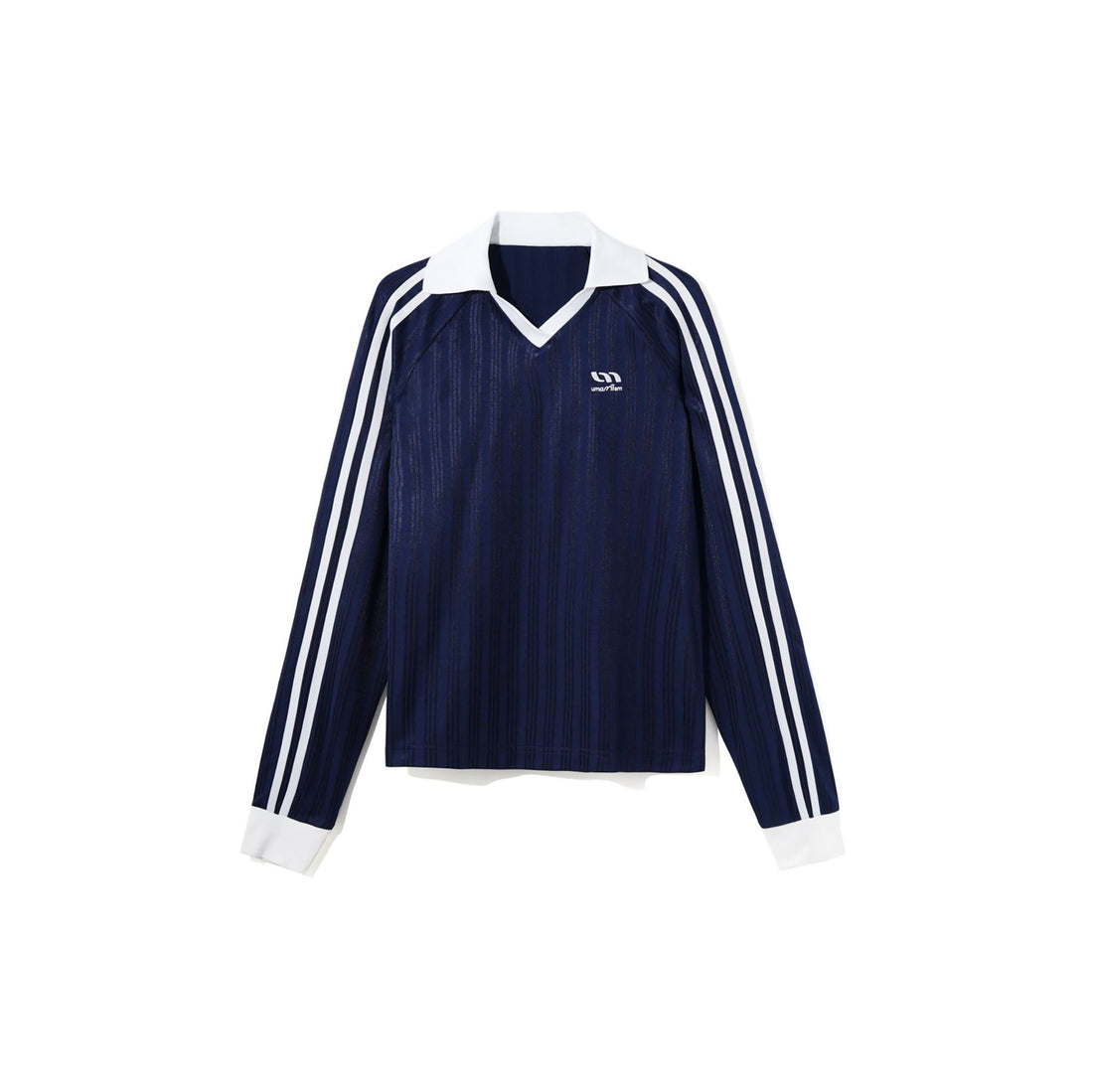 UMAMIISM Contrast V-Neck Stripe Long-Sleeve Tee-L/S Tee-XS-Dark Blue-Free Shipping Leatheretro