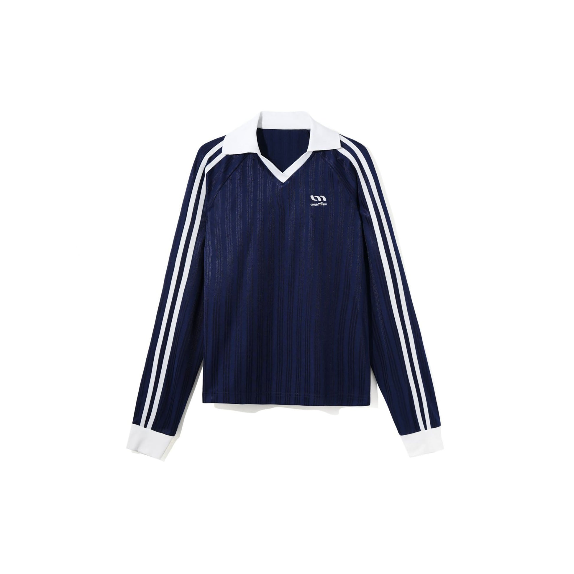 UMAMIISM Contrast V-Neck Stripe Long-Sleeve Tee-L/S Tee-XS-Dark Blue-Free Shipping Leatheretro