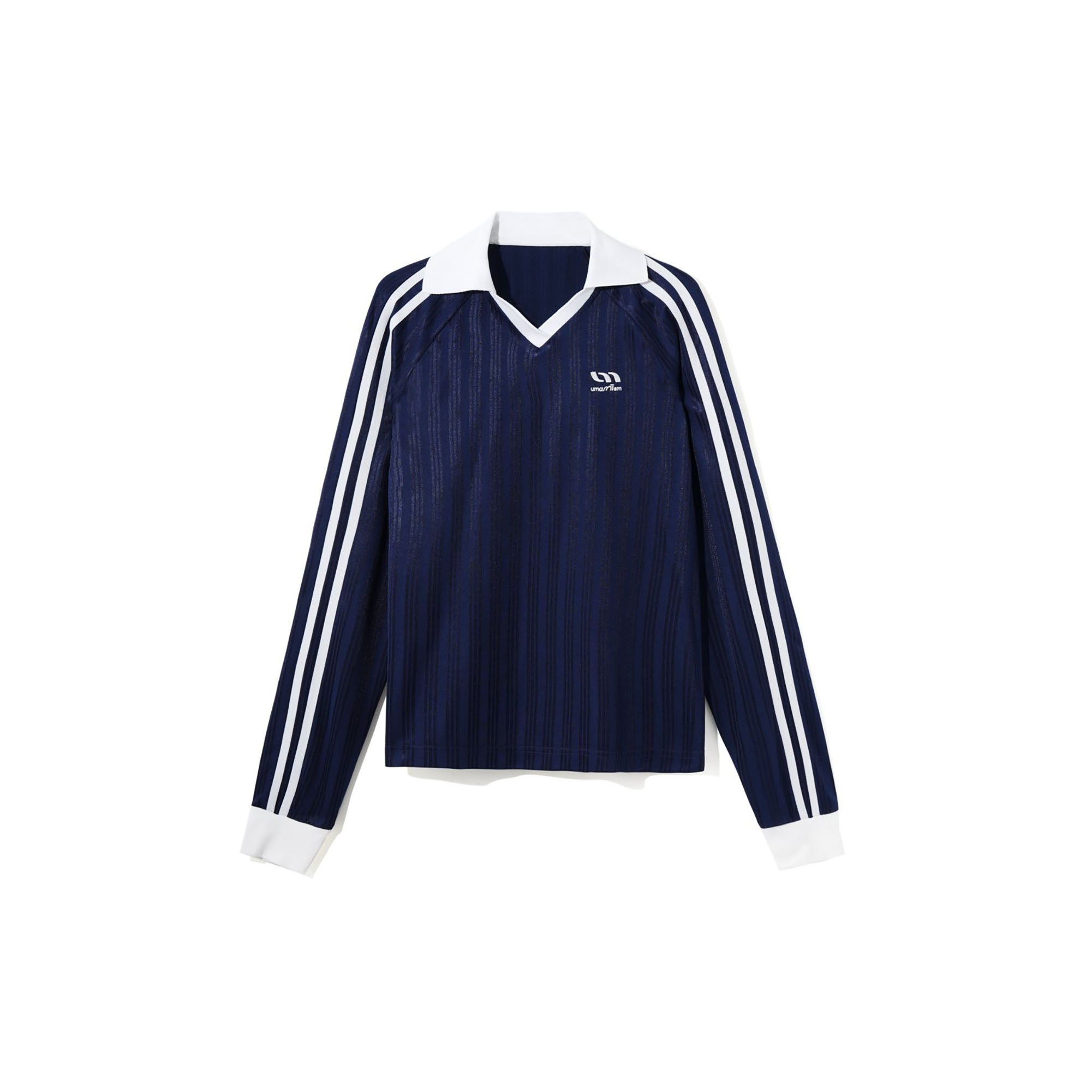 UMAMIISM Contrast V-Neck Stripe Long-Sleeve Tee-L/S Tee-XS-Dark Blue-Free Shipping Leatheretro