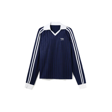 UMAMIISM Contrast V-Neck Stripe Long-Sleeve Tee-L/S Tee-XS-Dark Blue-Free Shipping Leatheretro