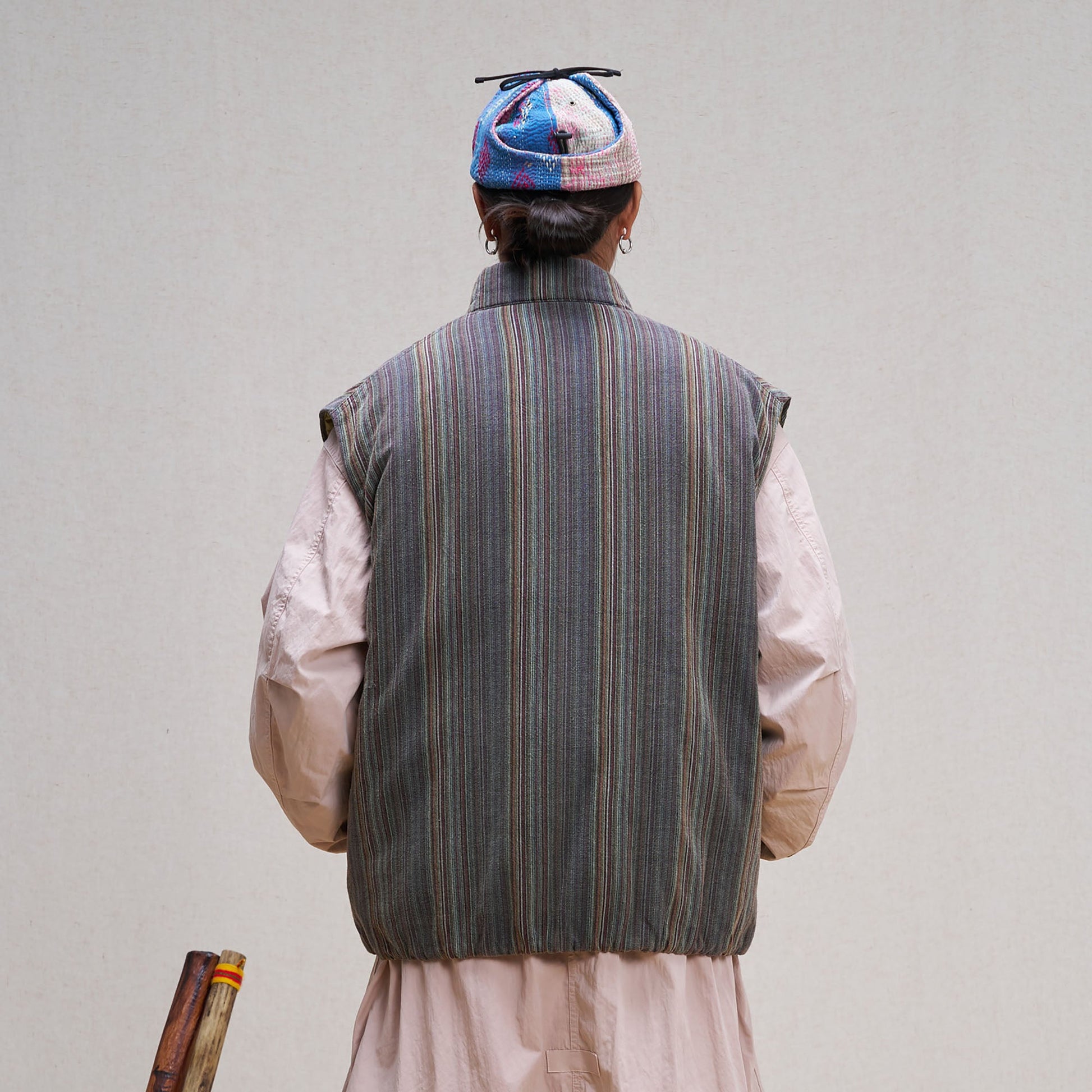 UNLIMITED MOTE Stripe Stand-Collar Padded Vest-Vest-S-Blue-Free Shipping Leatheretro