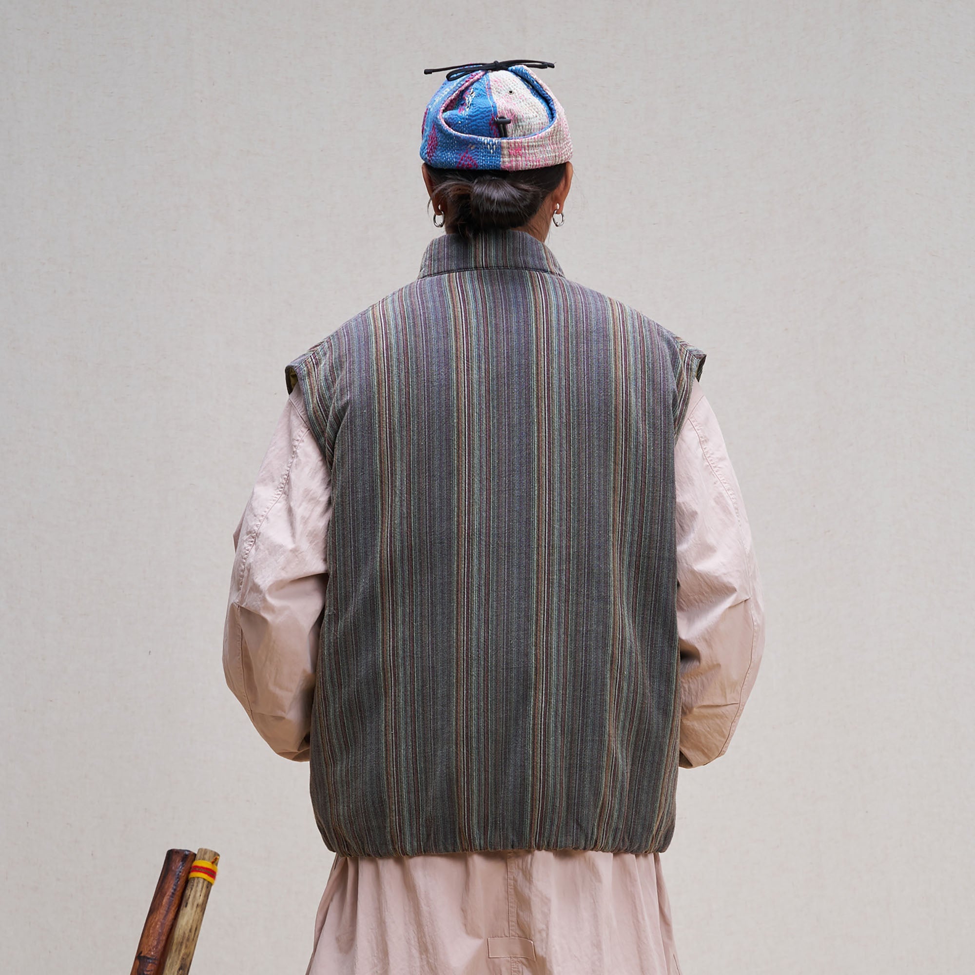 UNLIMITED MOTE Stripe Stand-Collar Padded Vest-Vest-S-Blue-Free Shipping Leatheretro