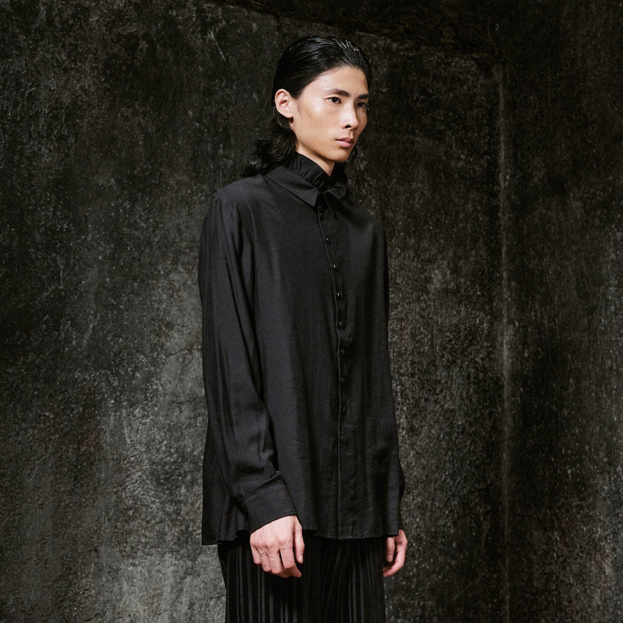 ILNya Nieternite Nifutur Ruffle-Neck Satin Shirt-Shirt-S(0)-Free Shipping Leatheretro
