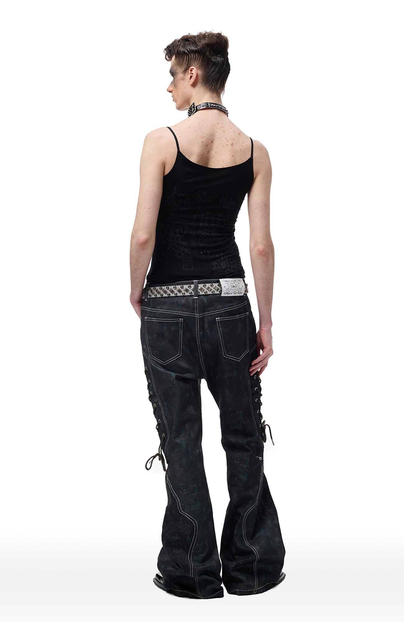 CYCYCY Bar Studded Filigree Leather Belt Gray-Accessories-One Size-Free Shipping Leatheretro