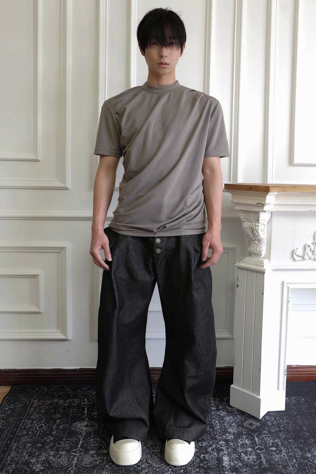 SSIN7 Essential Drape Texture Mock T-Shirt-T Shirt-S-Gray-Free Shipping Leatheretro