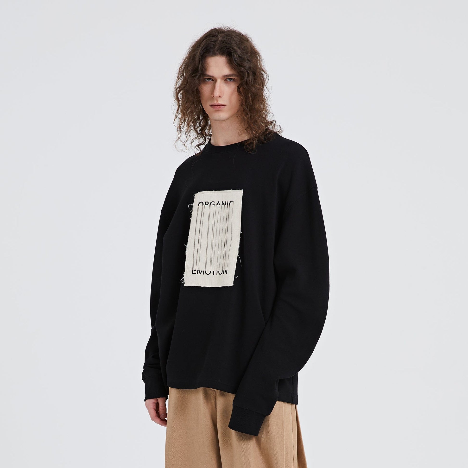 ORGANIC EMOTION The Loose Threads LOGO Sweatshirt-Sweatshirt-Black (Apricot Patch Pattern)-S-Free Shipping Leatheretro