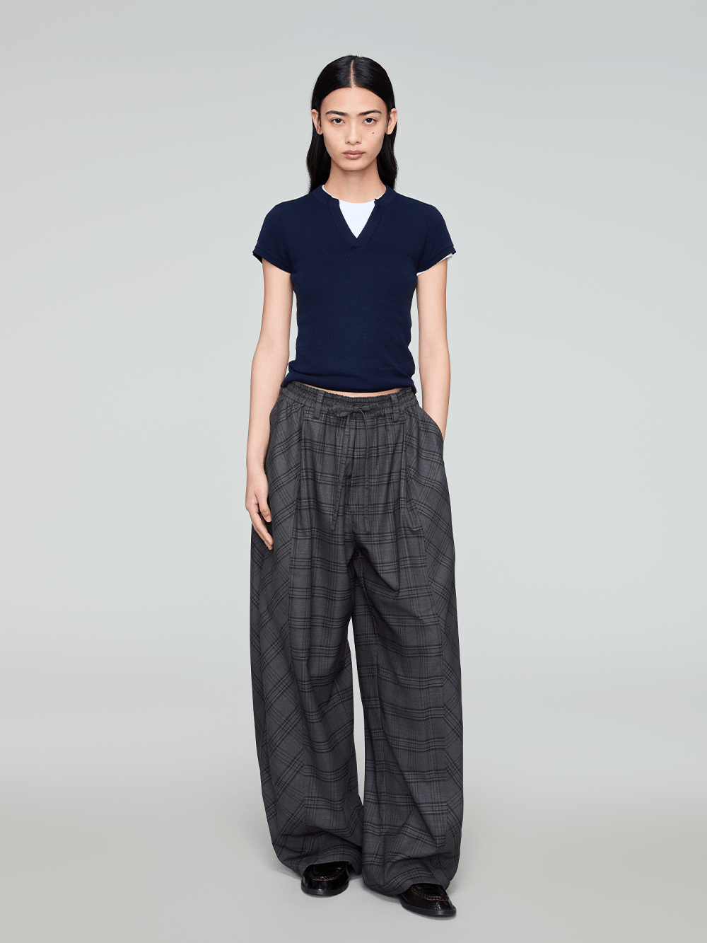OPICLOTH Retro Paneled Plaid Drawstring Oversized Pants-Pants-XS-Free Shipping Leatheretro
