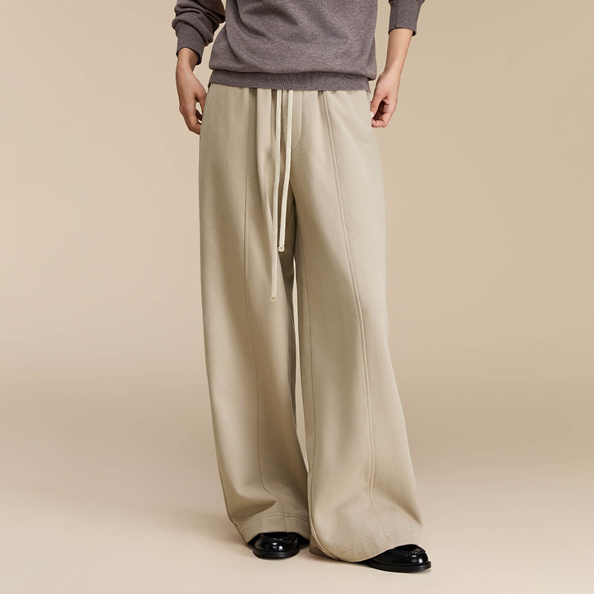 OPICLOTH Essential Fleece-Lined Spliced Wide-Leg Pants-Pants-XS-Free Shipping Leatheretro