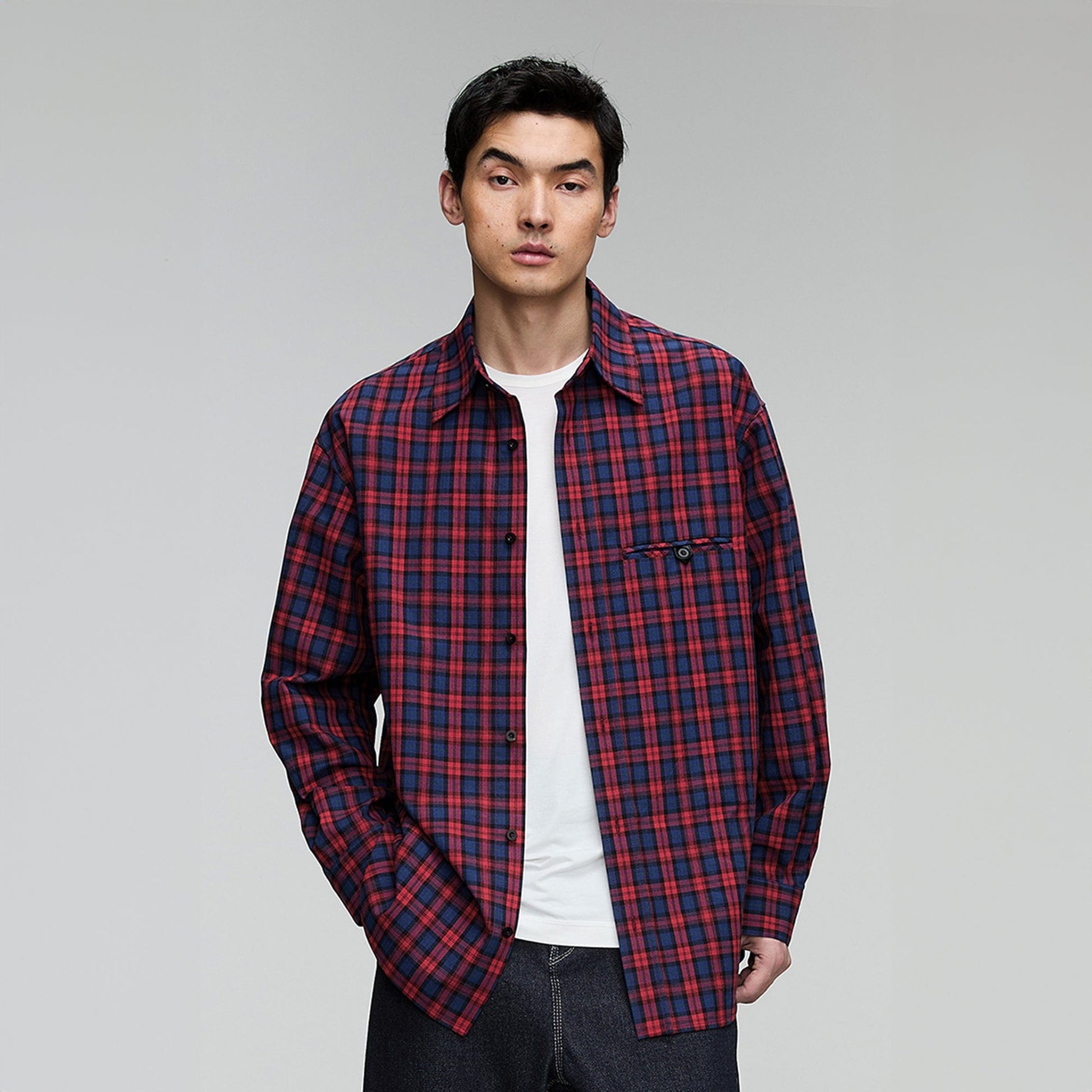 OPICLOTH Plaid Oversized Button-Up Shirt-Shirt-XS-Free Shipping Leatheretro