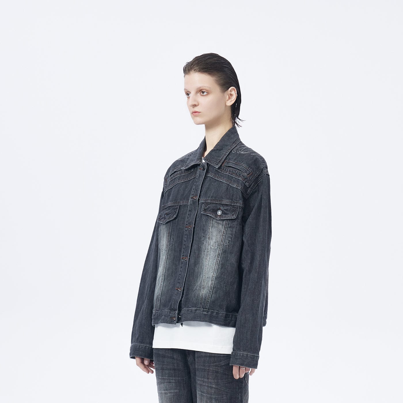 ARTIFICIAL WORLD Deconstructed Faded Denim Jacket-Jacket-M-Black-Free Shipping Leatheretro