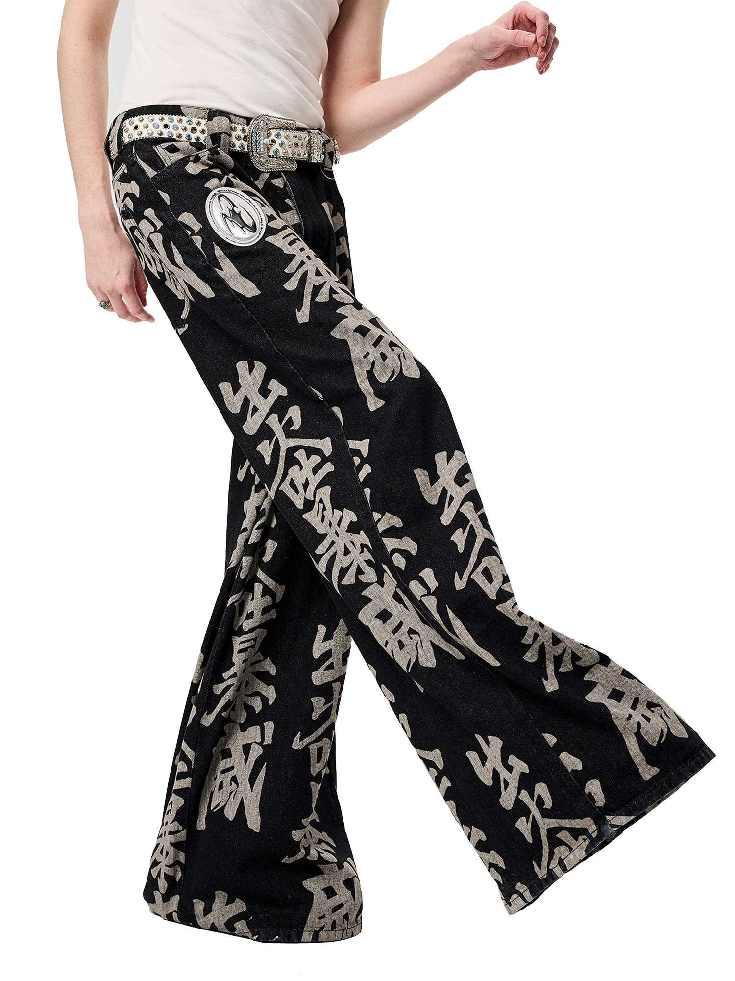 ERISSTOFF Washed Full-Print Wide-Leg Jeans-Jeans-XXS / 27"-Free Shipping Leatheretro