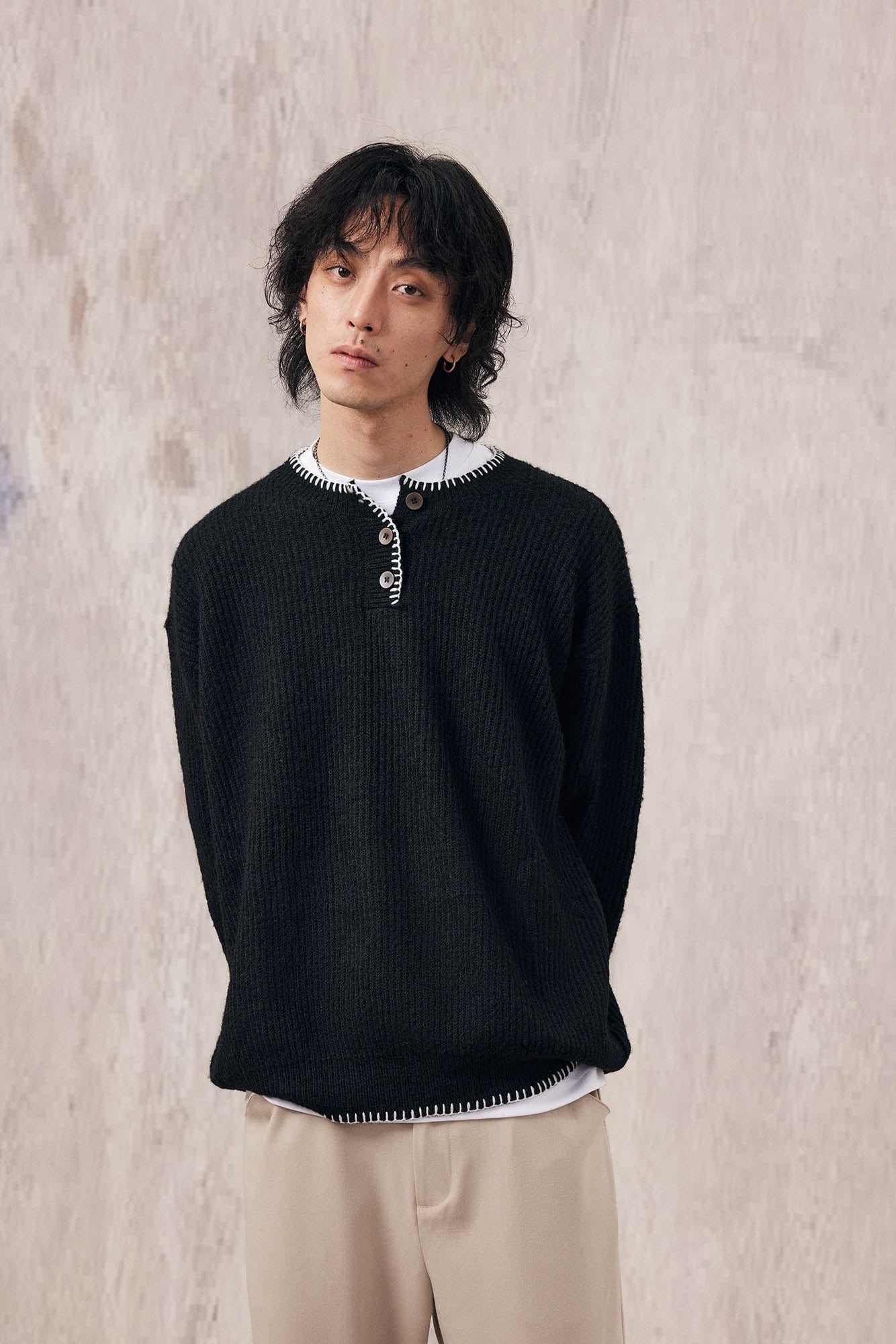 IN EXISTENCE Essential Ribbed Henley Sweater-Sweater-XS-Green-Free Shipping Leatheretro