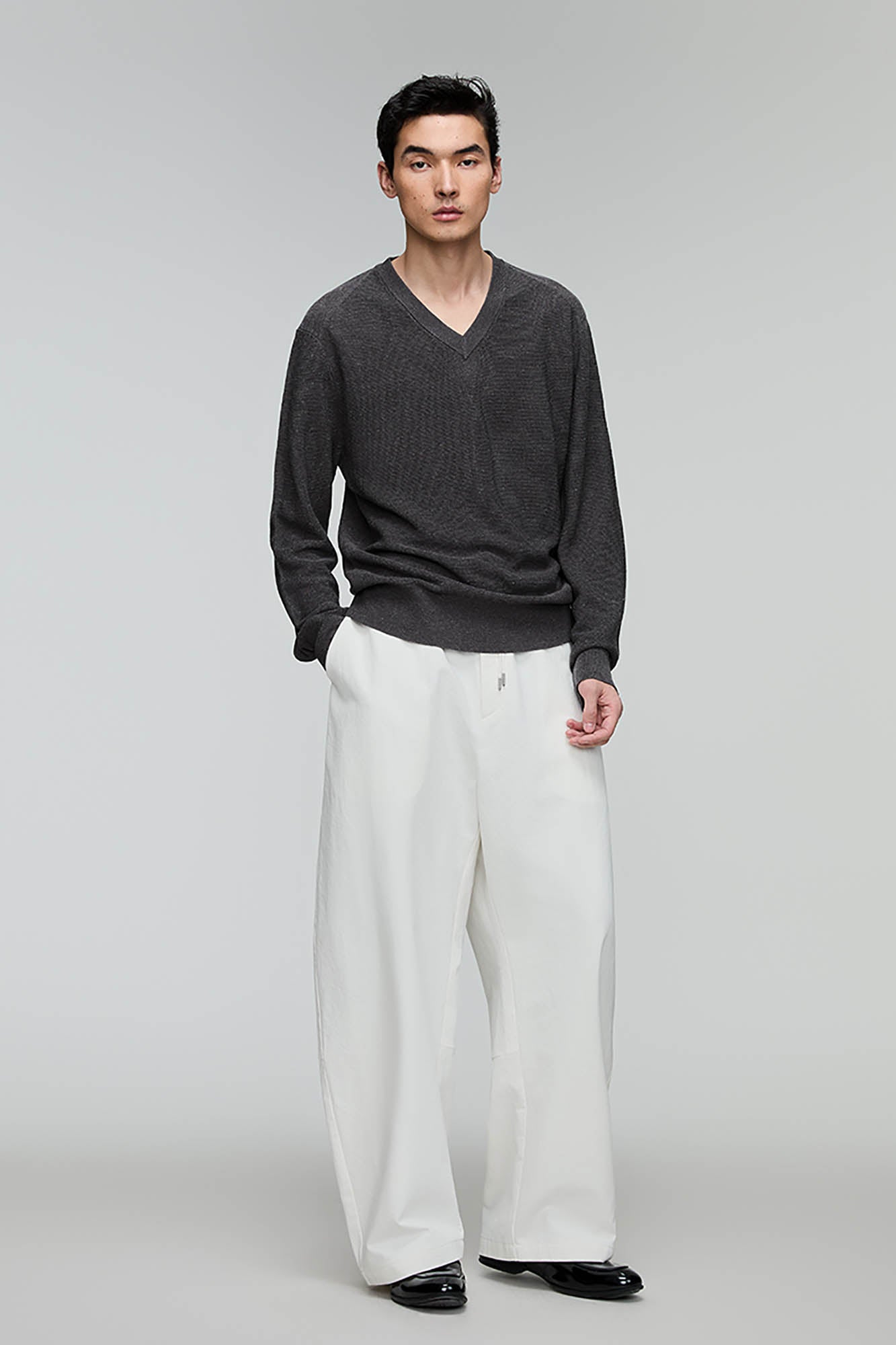 OPICLOTH Essential V-Neck Sweater-Sweater-XS-Grey-Free Shipping Leatheretro