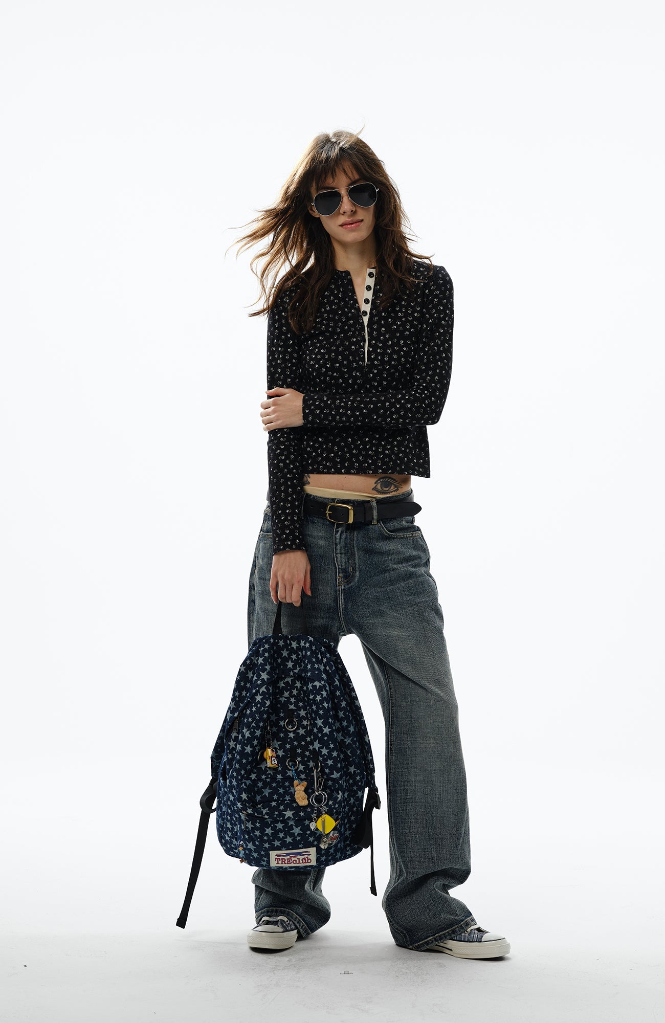 TRECLUB Multi-Eyelet Star Graphic Campus Backpack-Bag-One Size-Free Shipping Leatheretro