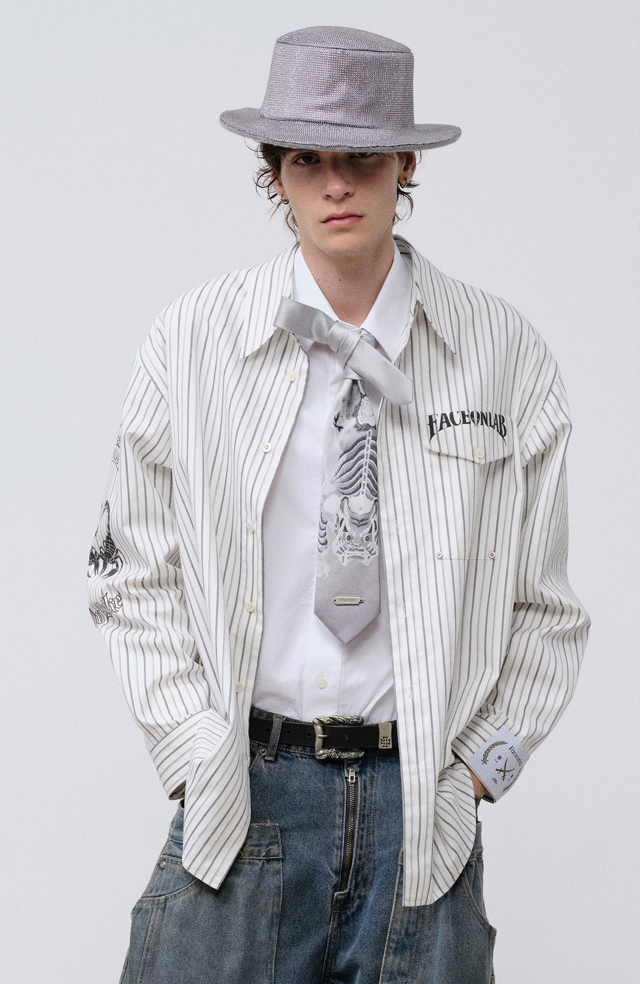 FACEONLAB Stripe Animal Graphic Relaxed Shirt White-Shirt-M-Free Shipping Leatheretro