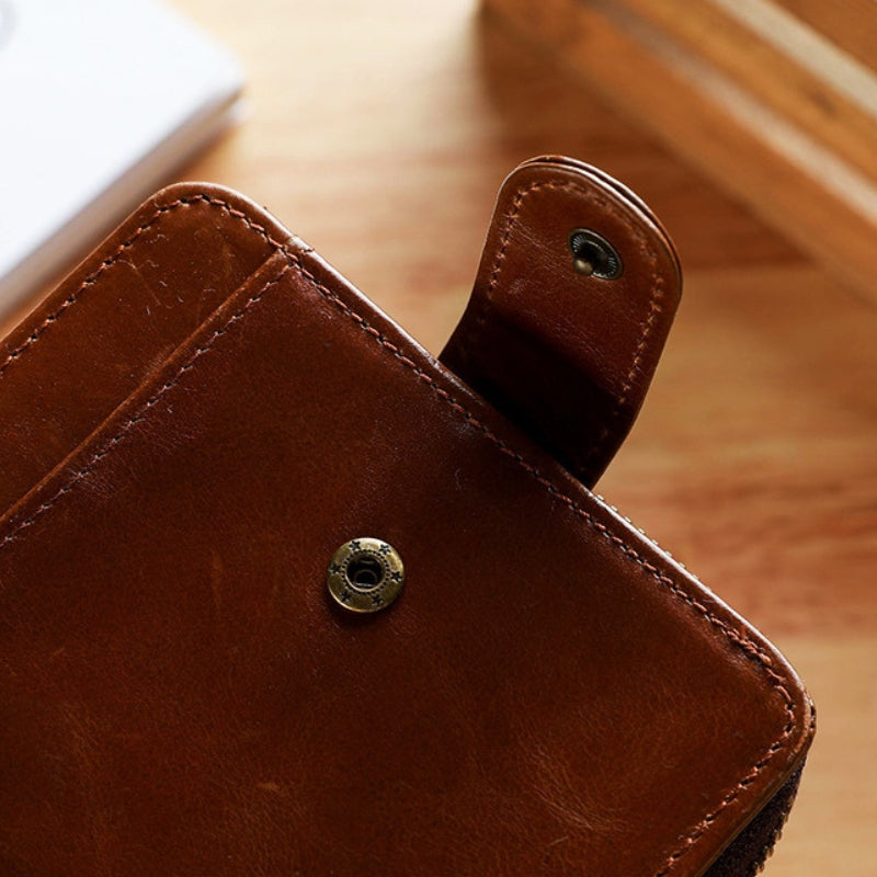 Men's Leather Multiple Card Slots Wallet - Compact Solid Color Money Bag-Wallets & Money Clips-Black-Free Shipping Leatheretro