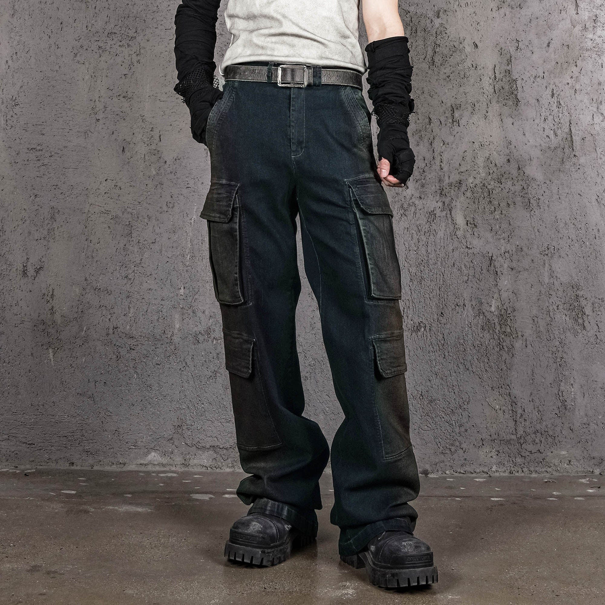 UNDERWATER Multi Pockets Gradient Jeans-Jeans-S-Free Shipping Leatheretro