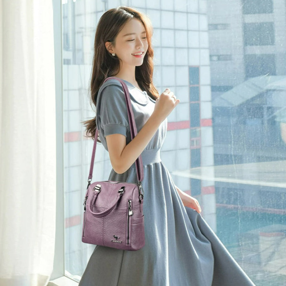 Multifunction Women Shoulder Bag Travel Backpack-Backpacks-Black-Free Shipping Leatheretro