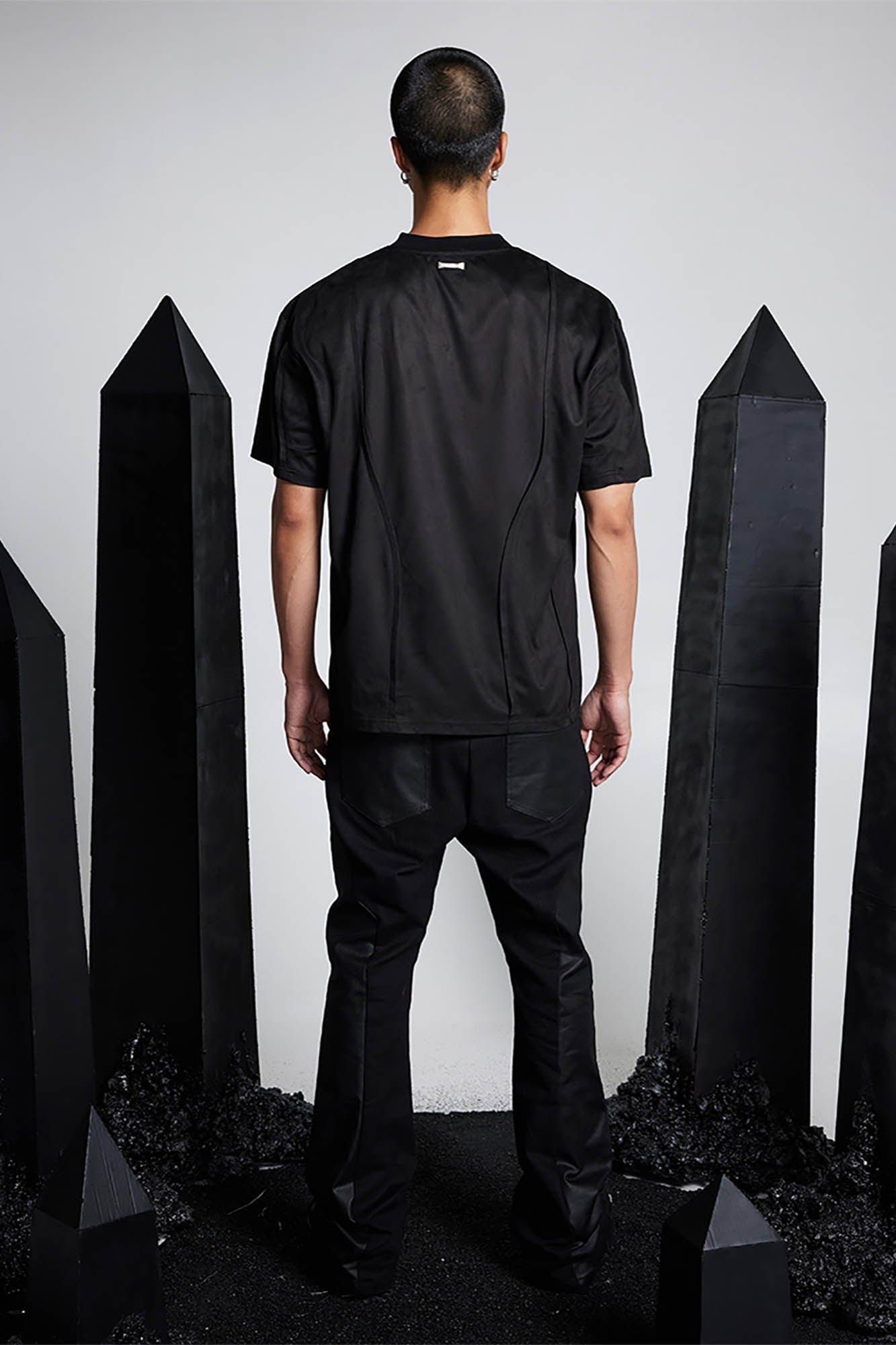 SSIN7 Suede Arc Spliced T-Shirt-T Shirt-S-Black-Free Shipping Leatheretro