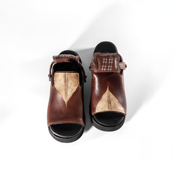 REWRITE Leaf Cowhide Sandals Brown-Shoes-38.5-Free Shipping Leatheretro