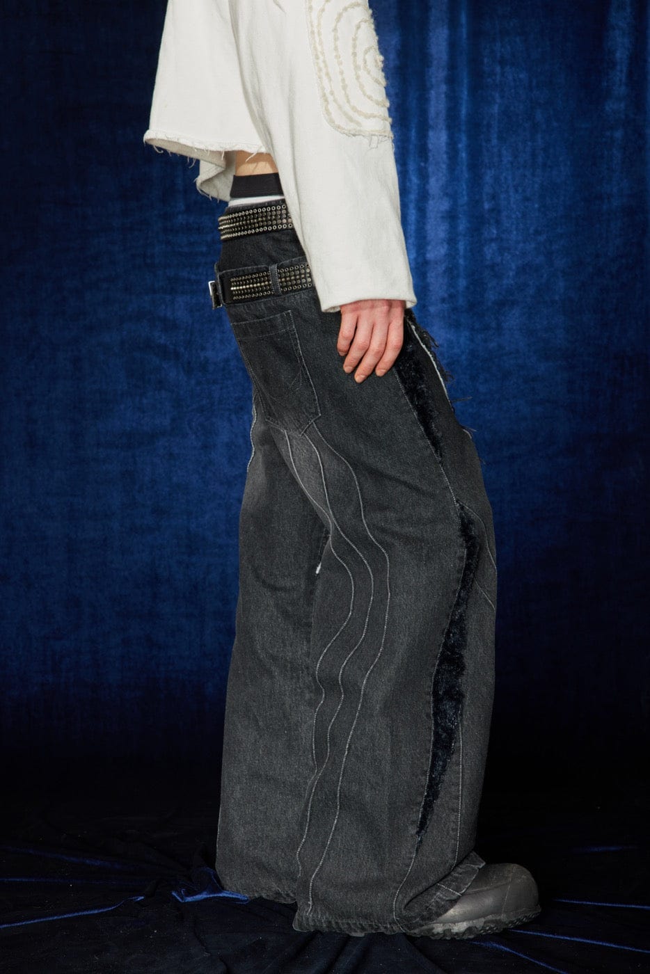 DND4DES Raw-Edge Faux Fur Spliced Jeans-Jeans-S-Free Shipping Leatheretro