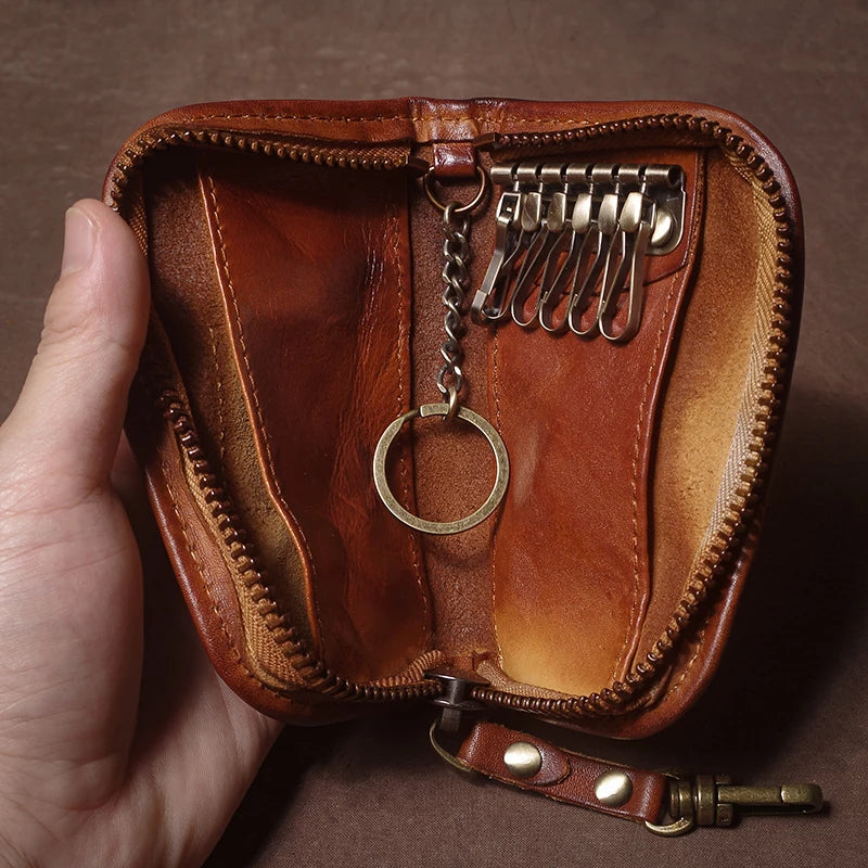 Vintage Luxury Genuine Leather Car Key Bag - Multipurpose Wallet Card Holder-Key Organizer-Dark Coffee-Free Shipping Leatheretro