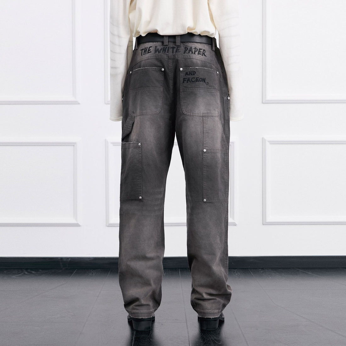 FACEONLAB Distressed Washed Double-Knee Pants-Pants-M-Free Shipping Leatheretro