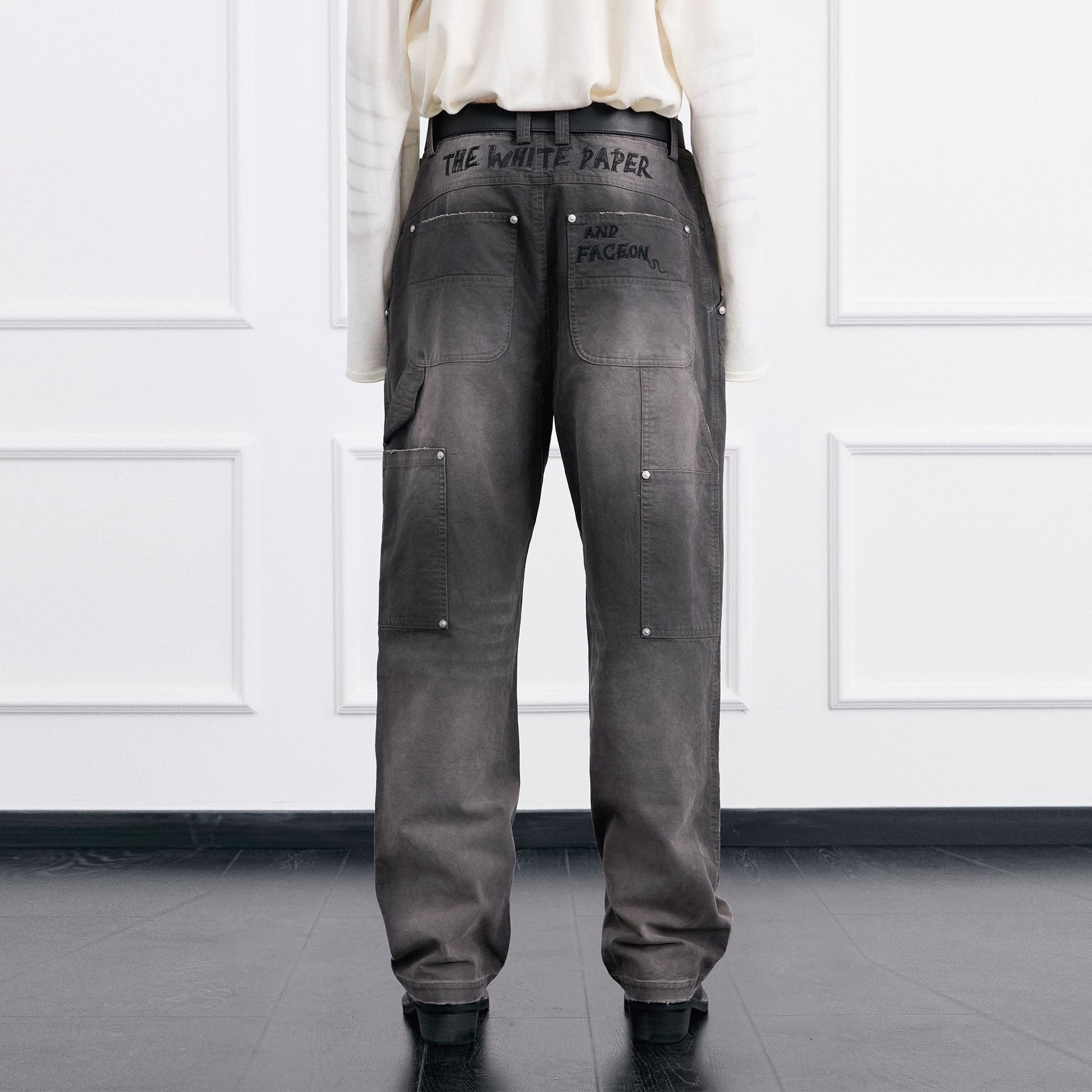 FACEONLAB Distressed Washed Double-Knee Pants-Pants-M-Free Shipping Leatheretro