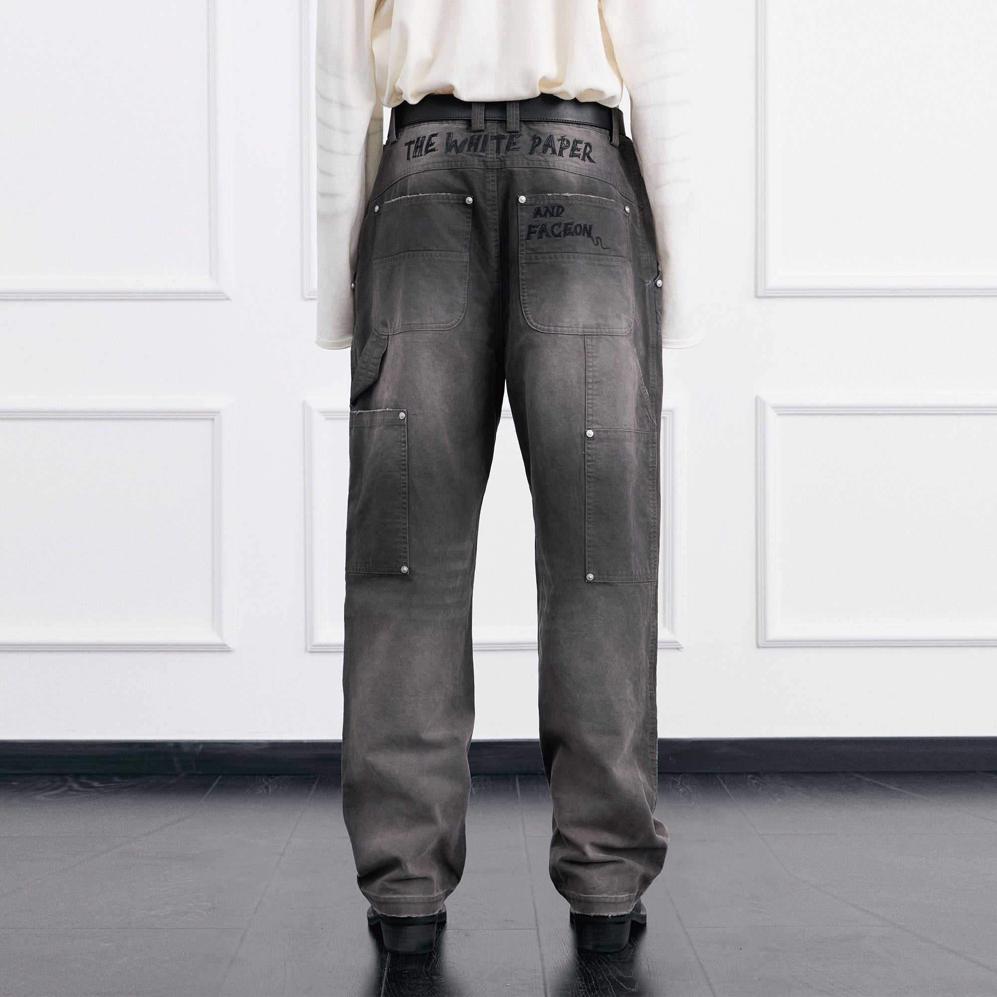 FACEONLAB Distressed Washed Double-Knee Pants-Pants-M-Free Shipping Leatheretro