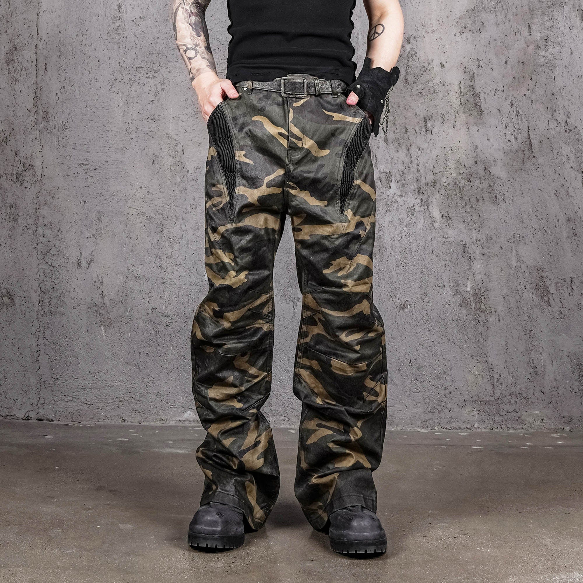UNDERWATER Camo Deconstructed Fang-Paneled Pants-Pants-S-Free Shipping Leatheretro