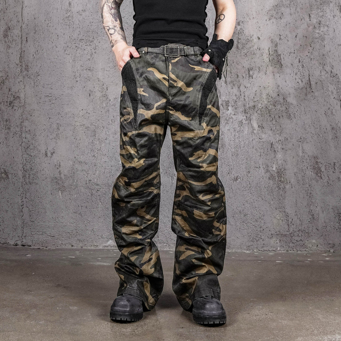 UNDERWATER Camo Deconstructed Fang-Paneled Pants-Pants-S-Free Shipping Leatheretro