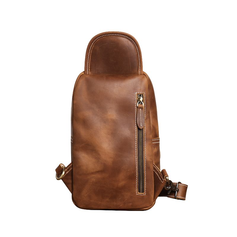 European and American Men's Crazy Horse Leather Crossbody Chest Bag-Chest Bags-Black-Free Shipping Leatheretro