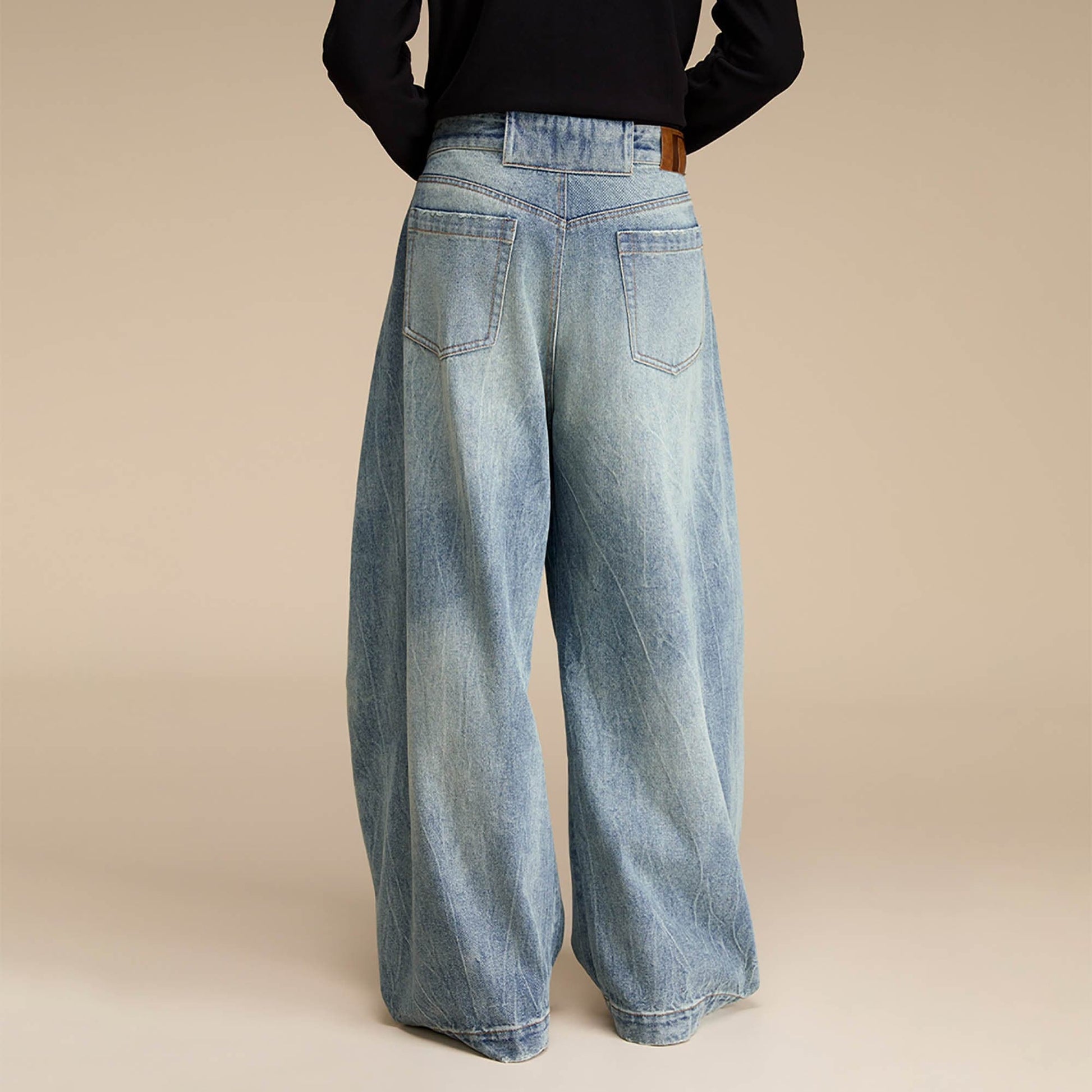 OPICLOTH Distressed Spliced Barrel-Leg Jeans-Pants-XS-Free Shipping Leatheretro