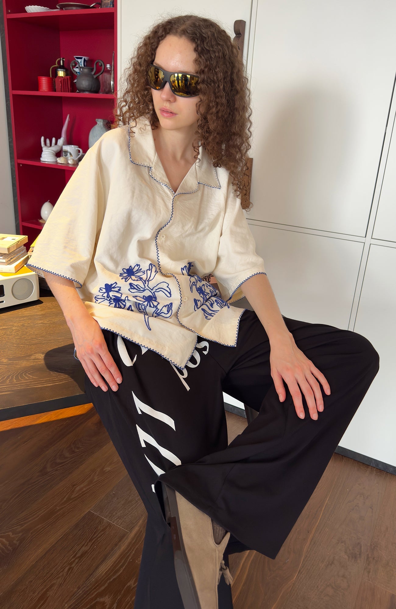 MIICHOUS Floral Embroidered Short-Sleeve Shirt-Half shirt-S (Preorder)-Free Shipping Leatheretro