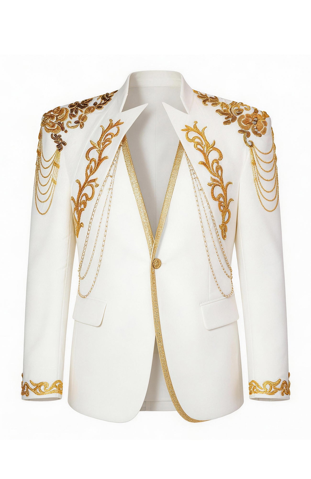 SHANG JIE Baroque Embroidered Chain-Draped Blazer-Jacket-M-Free Shipping Leatheretro