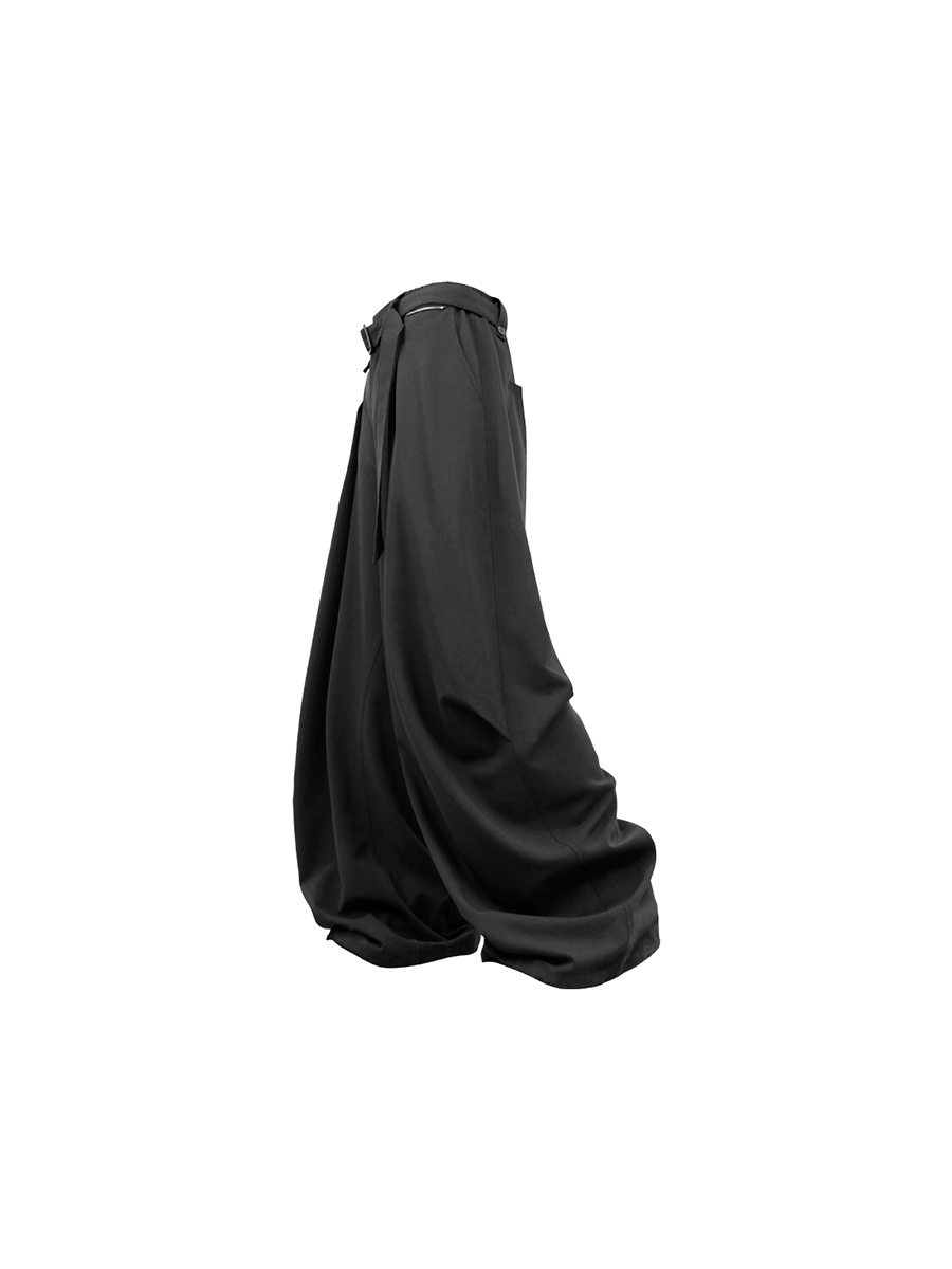 RELABEL Wool-Blend Pleated Draped Wide-Leg Pants Black-Pants-XS (Preorder)-Free Shipping Leatheretro