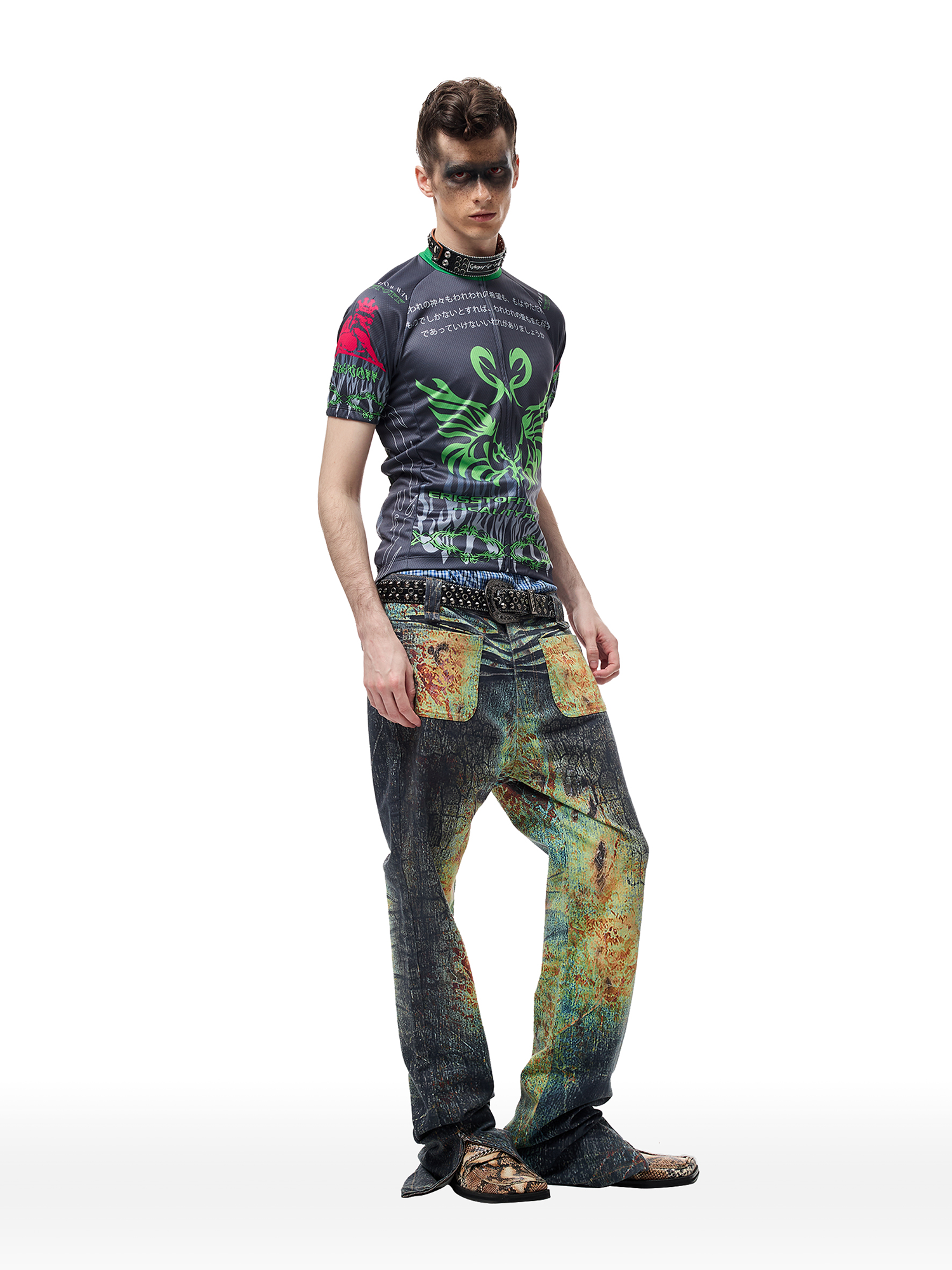 CYCYCY Iridescent Croc Full-Print Slim Flared Jeans-Jeans-XXS / 27"-Free Shipping Leatheretro