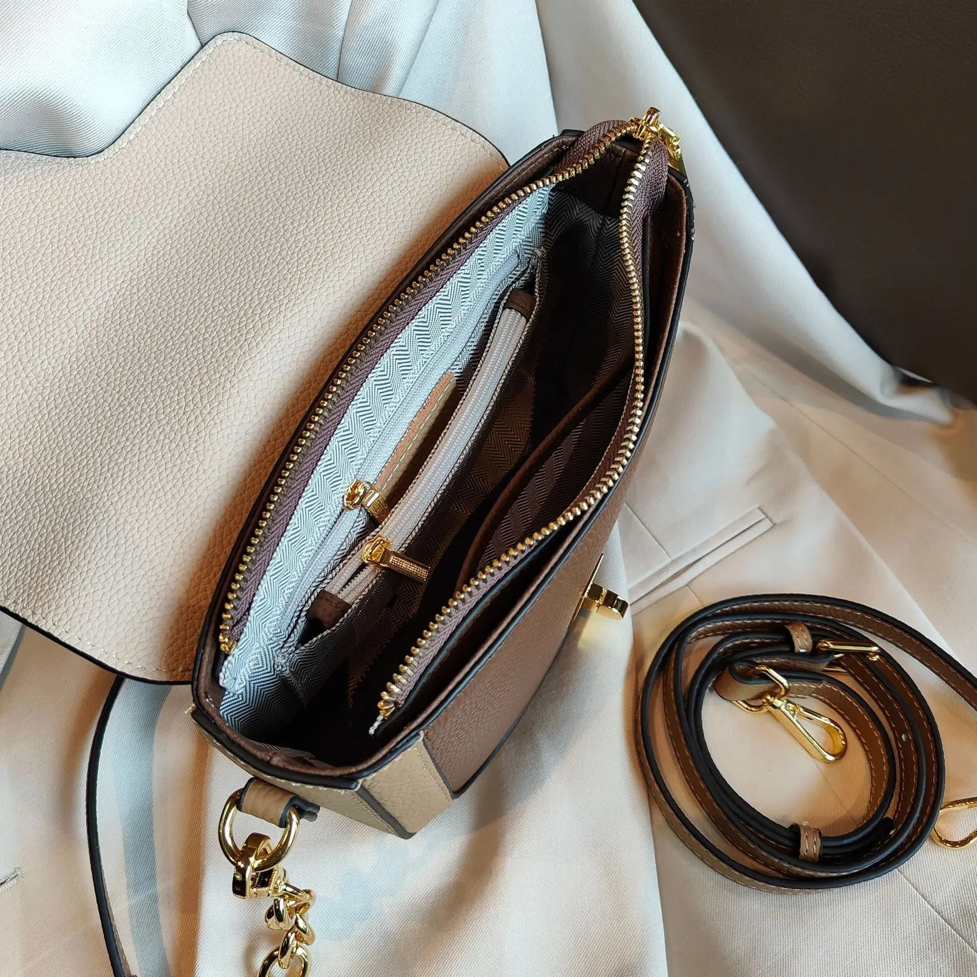 Women Luxury First Layer Saddle Bag - Compact Shoulder Crossbody Bags-Crossbody Bag-Coffee Beige-Free Shipping Leatheretro