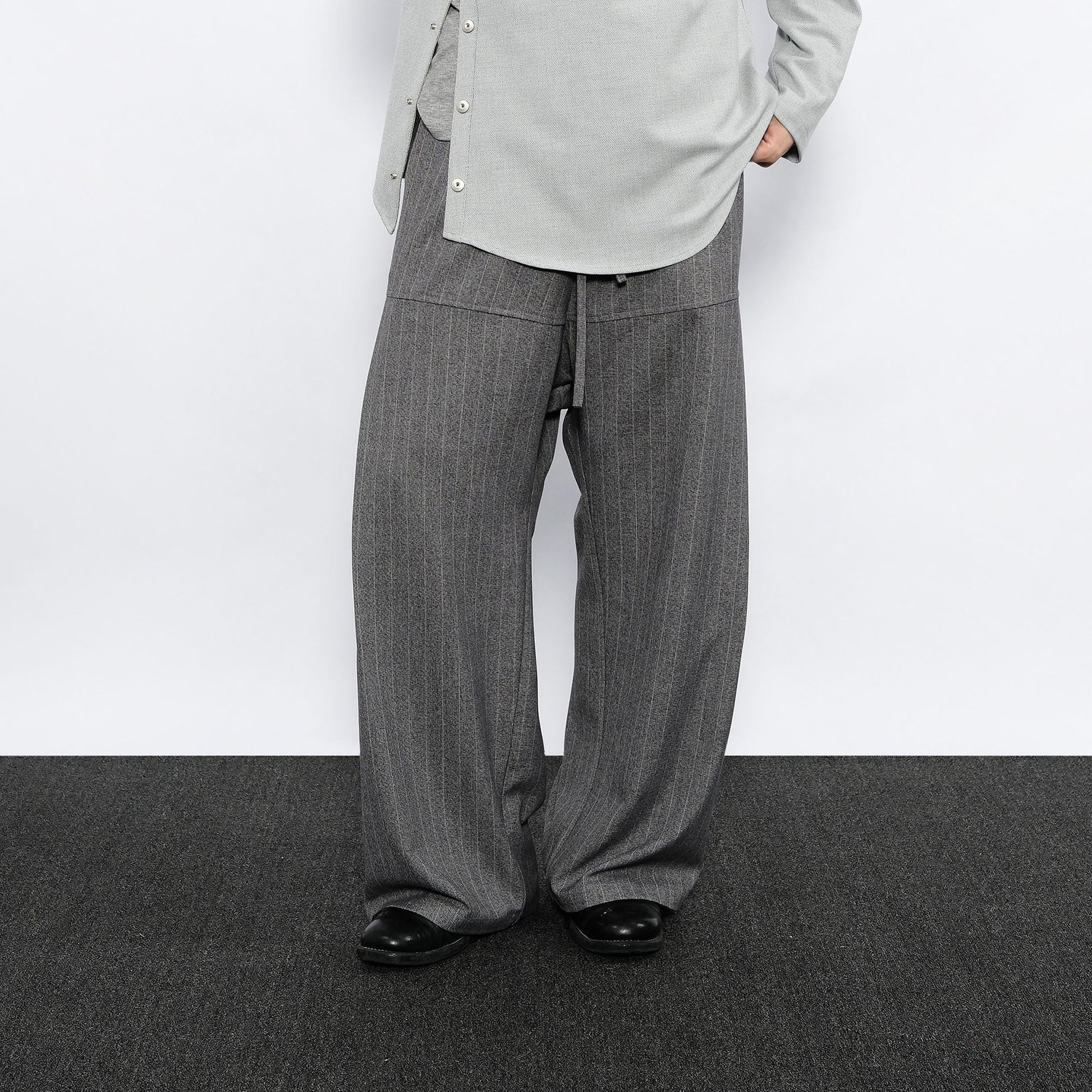 7440 37 1 Striped Drawstring Panel Wide-Leg Trousers-Pants-S (Preorder)-Free Shipping Leatheretro