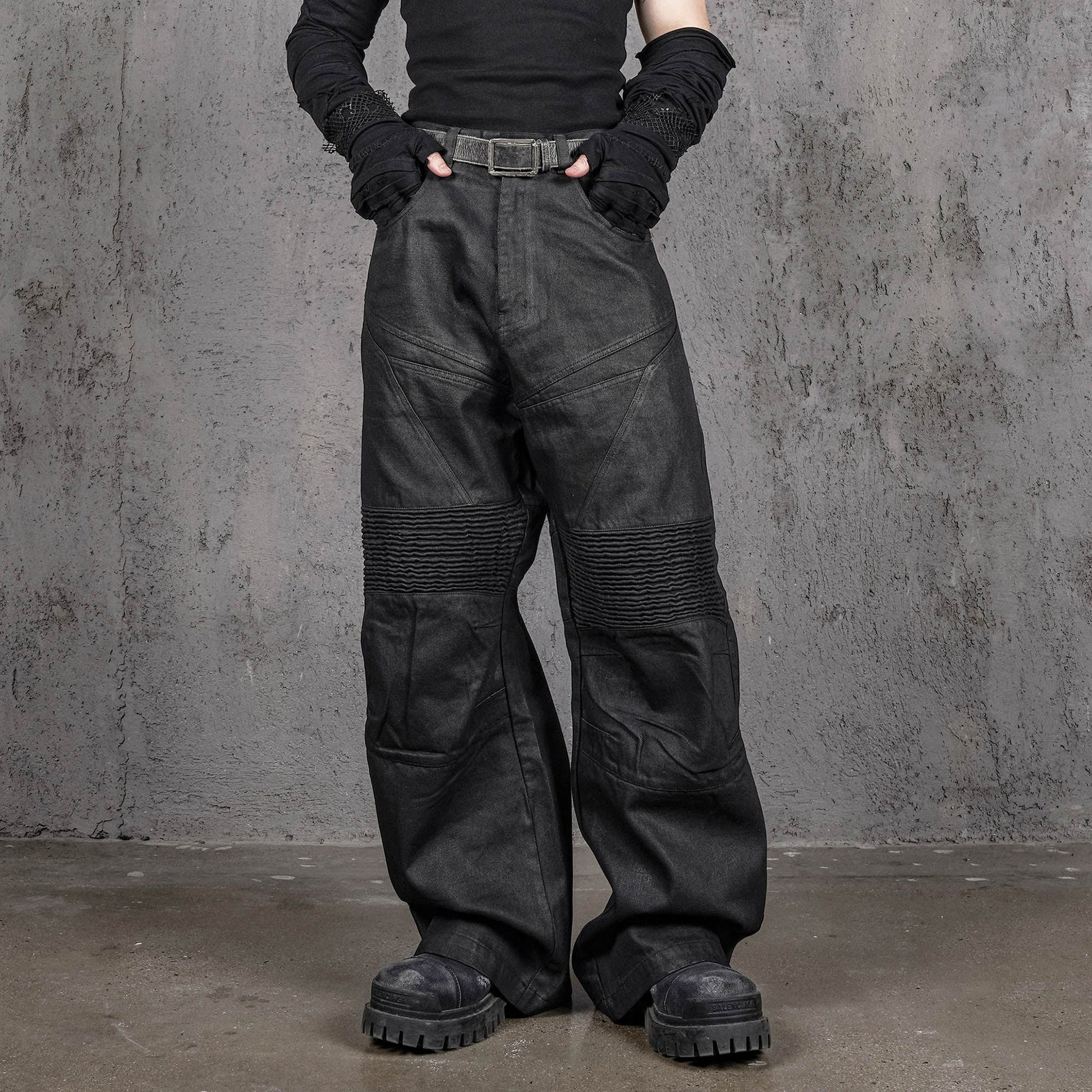 UNDERWATER Infernal Gaze Crinkled Waxed Wide-Leg Pants Black-Pants-S-Free Shipping Leatheretro