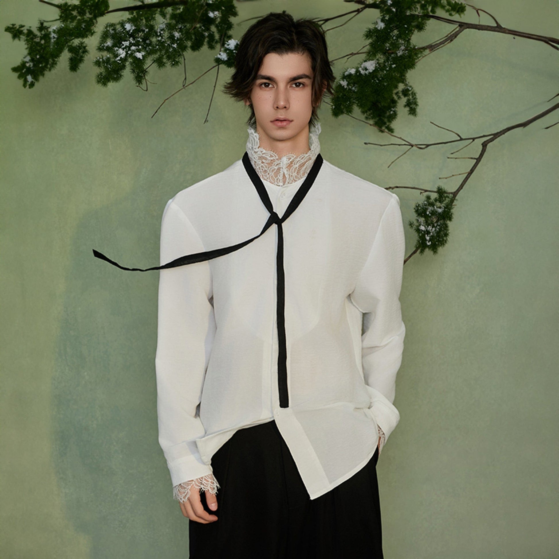 JIECHI Lace Tie Shirt-Shirt-M-Free Shipping Leatheretro
