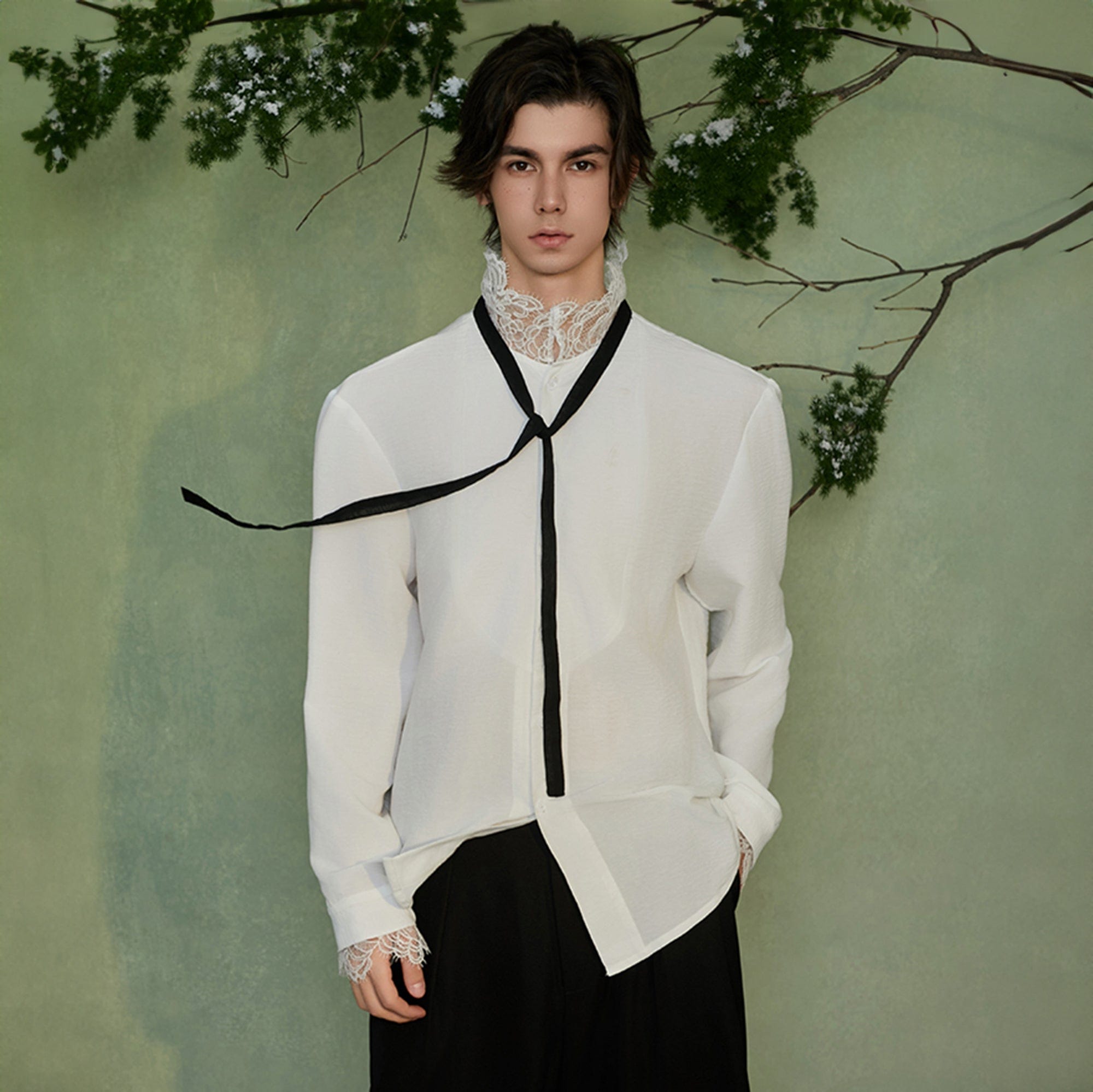 JIECHI Lace Tie Shirt-Shirt-M-Free Shipping Leatheretro