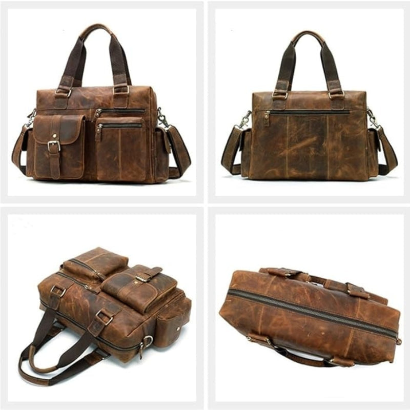 Horizontal Outdoor Business Hand Bag - First Layer Cowhide Leather Travel Luggage-Handbags-Brown-Free Shipping Leatheretro