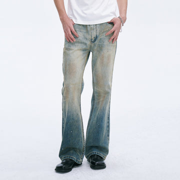 CATSSTAC Washed Sunfade Paint-Splatter Wide-Leg Jeans-Jeans-S-Free Shipping Leatheretro