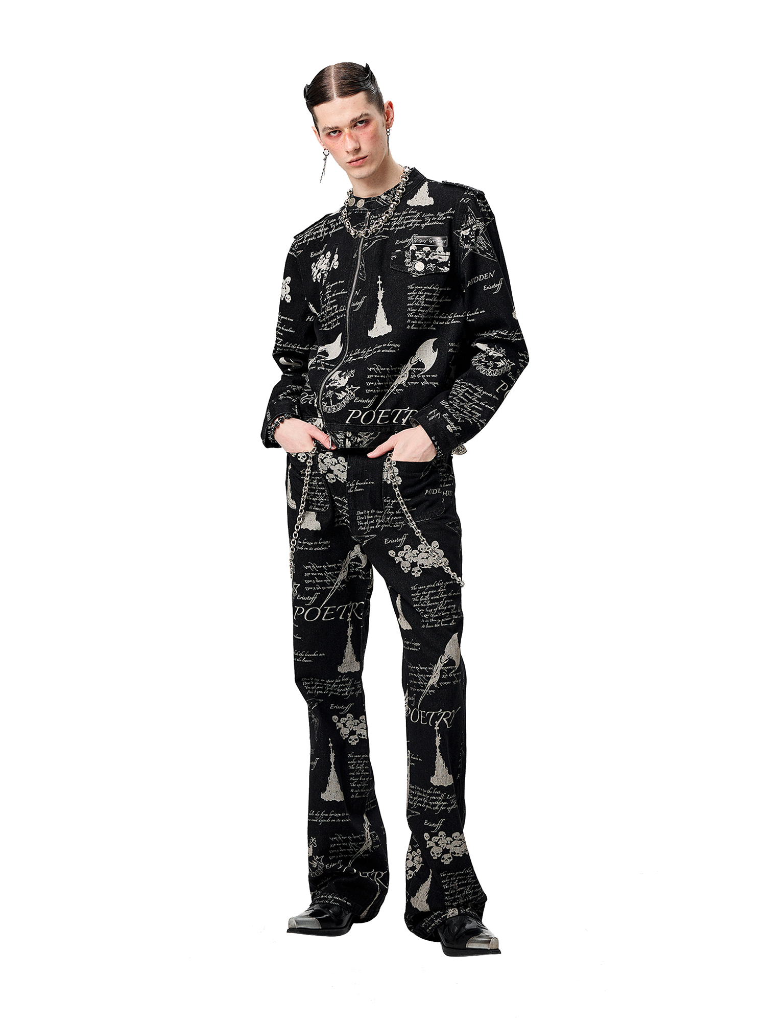 CYCYCY Punk Washed Graffiti Moto Denim Jacket-Jacket-XS-Free Shipping Leatheretro