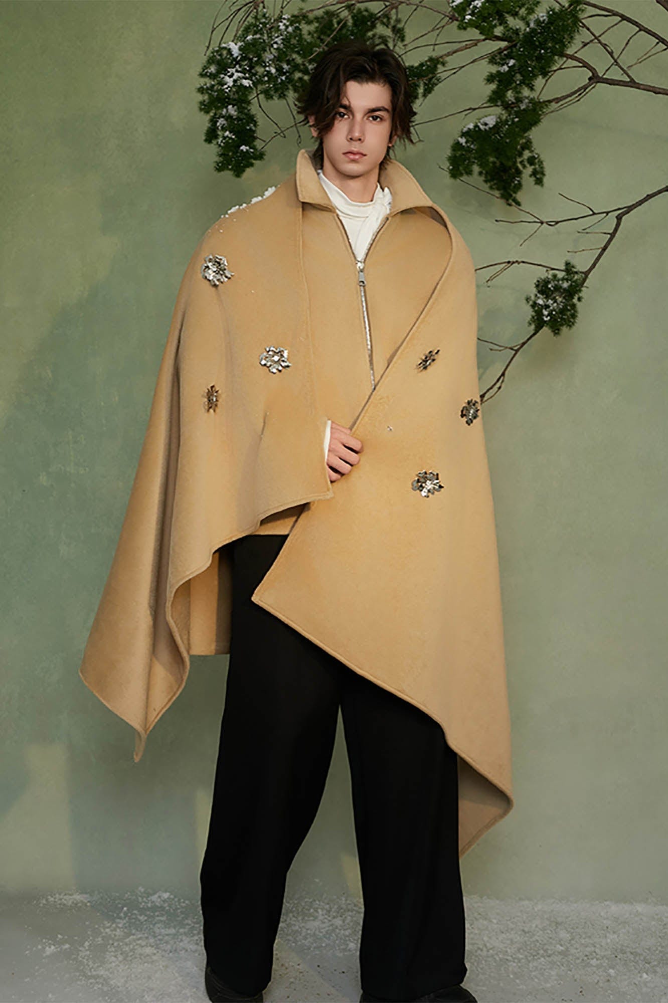 JIECHI Metallic-Flower Layered Cape Jacket-Jacket-M-Free Shipping Leatheretro